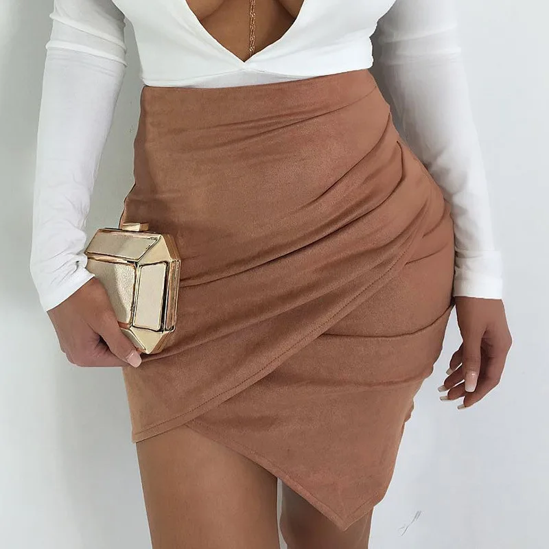 Забавная оранжевая замшевая облегающая плиссированная юбка карандаш Женская