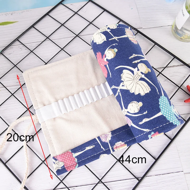 

12 Styles 36 Hole Cartoon Canvas Pencil Case Big Wrap Roll Up Pencil Case School Stationary Pen Brush Bag