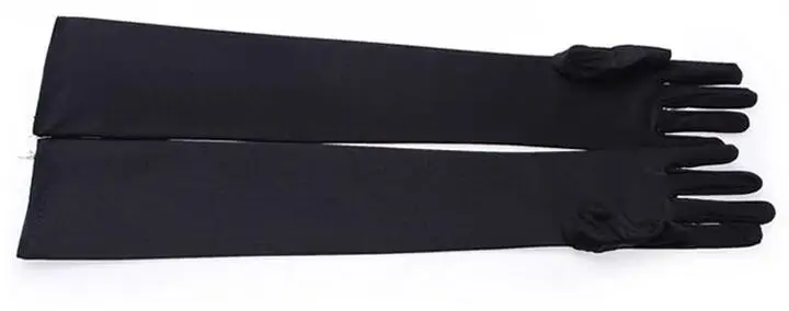 black Классические перчатки для взрослых, черные, белые, красные, серые, кожаные, для оперы/локтя/запястья, тянущиеся, сатиновые, для пальцев, длинные перчатки, женские перчатки, подходящие к костюму - Цвет: black