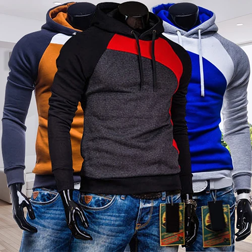 Для мужчин весна теплая толстовка внутренней Slim Fit Сращивание Цвет строка