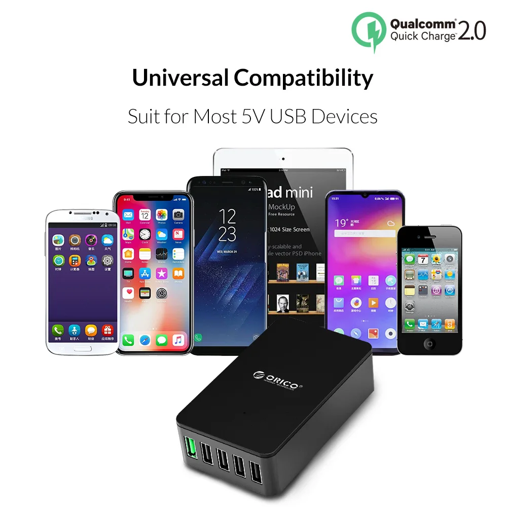 ORICO QC2.0 USB зарядное устройство 5 разъемное usb для рабочего стола Samsung Huawei Xiaomi и