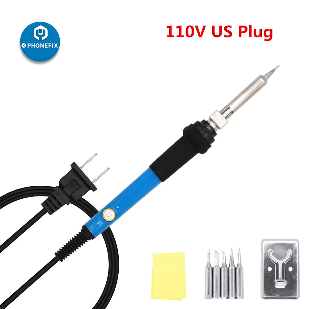 110V EU Plug Set 2 PHONEFIX 60 Вт Электрические паяльники Регулируемая температура паяльник тепловой карандаш мобильный телефон инструмент для ремонта материнской платы - Цвет: 110V EU Plug Set 2