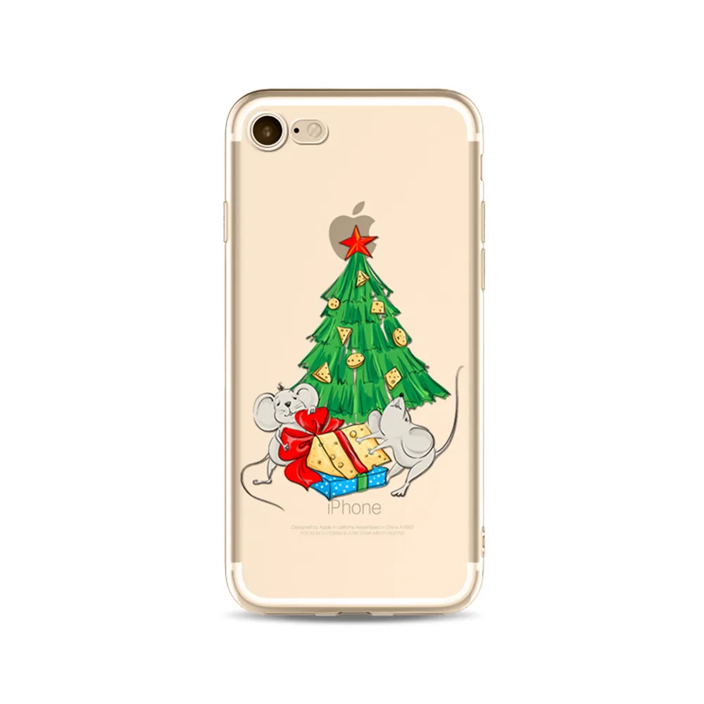 IMIDO Hot Selling Merry Christmas Tree Deer Design i7 i7Plus Phone Case Soft Transparent TPU Cover For iPhone X |