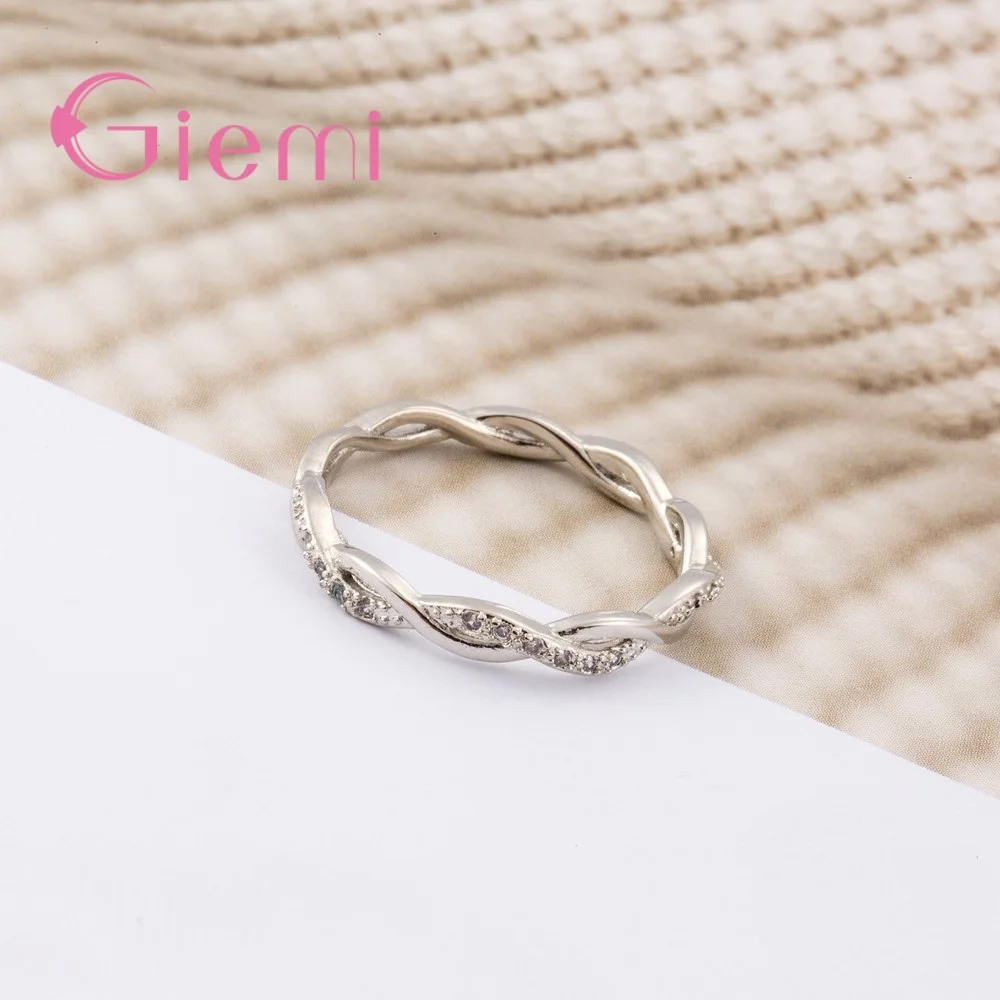 Подлинное 100% Стерлинговое Серебро 925 пробы скрещивающиеся кольца с фианитом