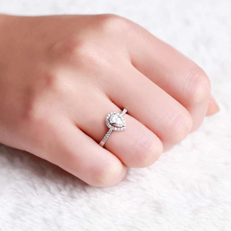 ZOCAI FINE Винтаж sideston 0,6 CT натуральный H/SI Груша огранка плавающий HALO алмаз кольцо 18 к белое золото W03261