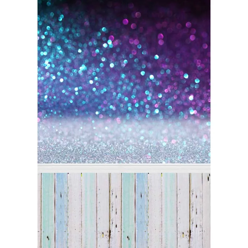 

5x7ft Violet Blue Sequins Wall Wood Floor Custom Washable No Wrinkle Banner Photo Studio Background Backdrop Polyester Fabric