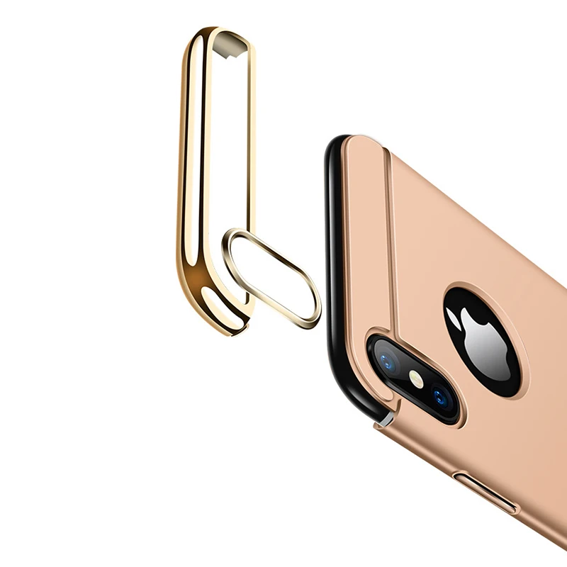 3 в 1 чехол для телефона iPhone X XR XS Max задняя крышка Модный позолоченный жесткий