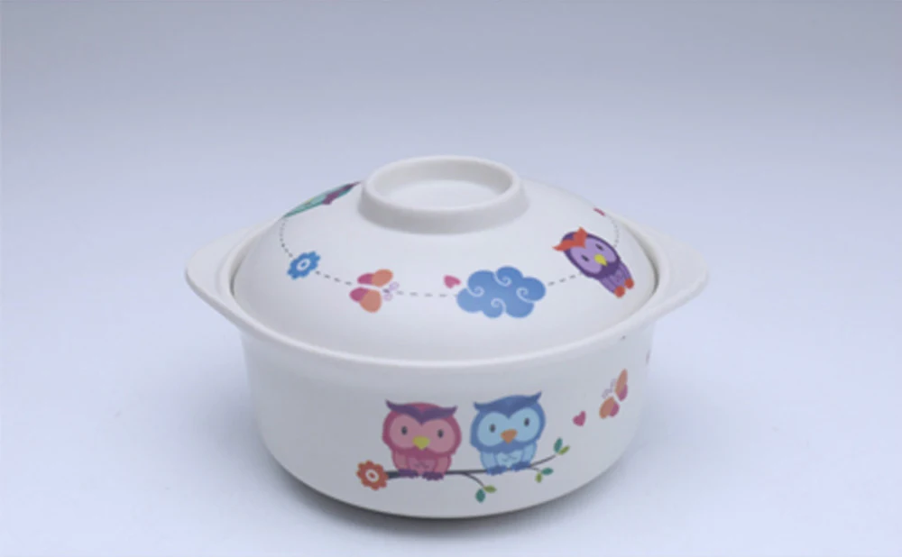 owl Креативная детская посуда из бамбукового волокна, чаша с крышкой, высокая термостойкость к падению, пластиковая посуда для детского питания - Цвет: owl