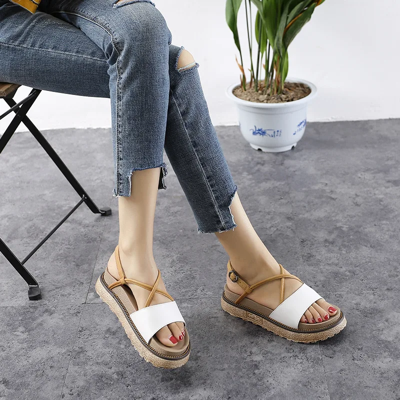 Новинка лета 2019 обувь на платформе в британском стиле для колледжа Корейская