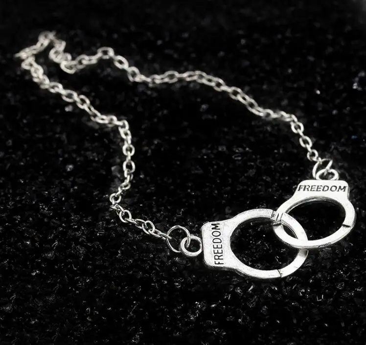 2 piece Retro Punk letter handcuffs charm bracelet for man woman bronze silver cartoon manacle chain jewelry gift | Украшения и