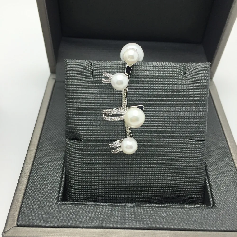 Серьги-пусеты 3 ряда с жемчугом и кубическим цирконием модные аксессуары для