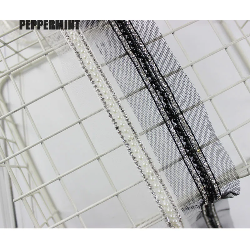 1 ярд белая/Черная кружевная Обшивка с бисером лента ткань сделай сам воротник