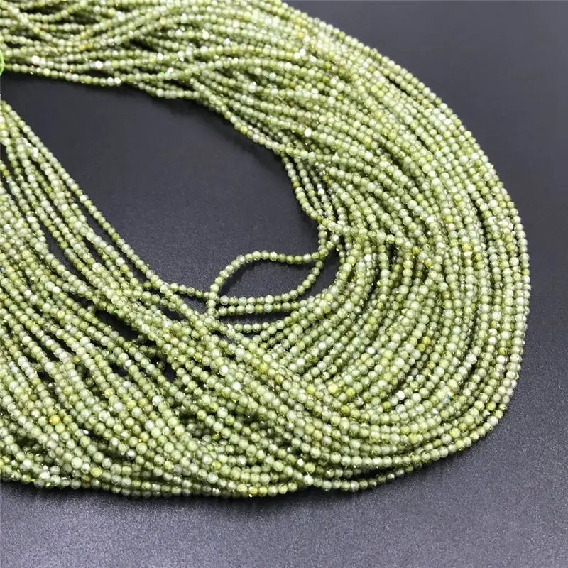 Green Zircon Натуральный оранжевый циркон бусины Мода 2 мм круглый граненый свободно Прикрепленный драгоценный камень бусины для самостоятельного изготовления ювелирных изделий браслет ожерелье - Цвет: Green Zircon
