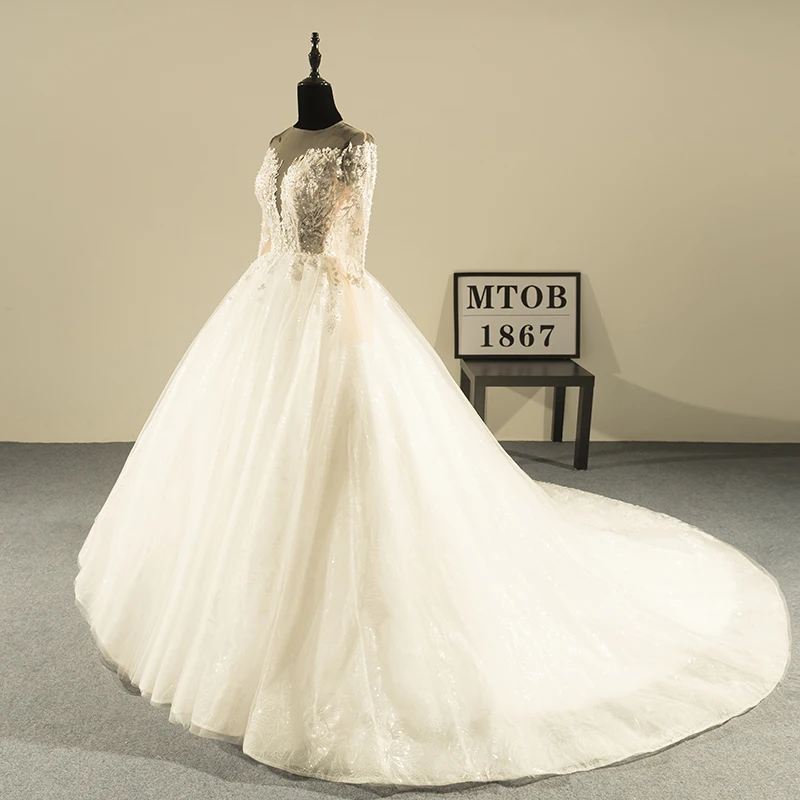 Новый дизайн бальное платье кружевные свадебные платья 2019 Роскошный V-образный