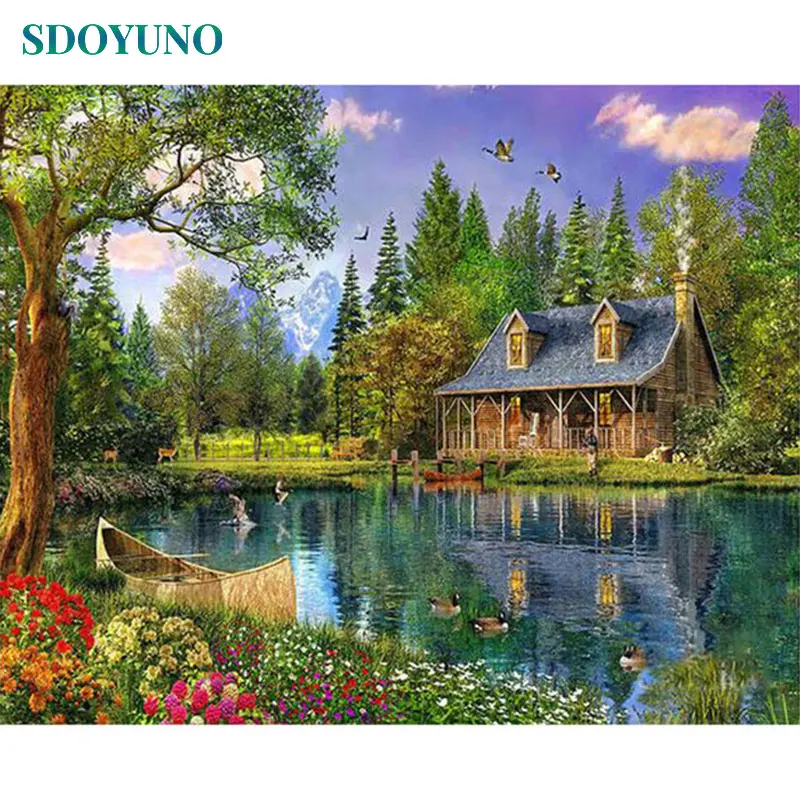 1077 SDOYUNO Луна природа пейзаж для взрослых на холсте рамка картины по номерам раскраска по номерам декор для дома рисование по номерам 60x75 см DIY домашний декор - Цвет: 1077