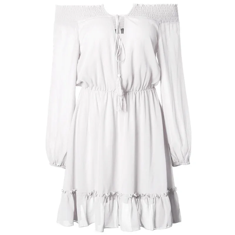 Для женщин с открытыми плечами рюшами шифоновое мини платье праздничный сарафан