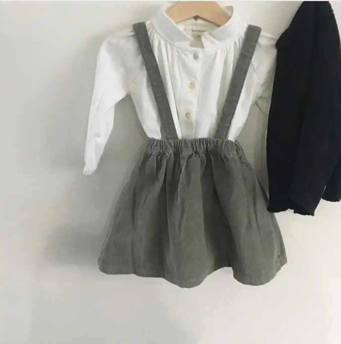 2018 Осенняя джинсовая Вельветовая юбка на подтяжках для маленьких девочек