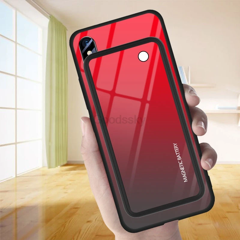 Тонкий магнитный беспроводной Чехол для зарядного устройства для Xiaomi mi 9 mi x 2S тонкий противоударный чехол для внешнего аккумулятора градиентная крышка из закаленного стекла