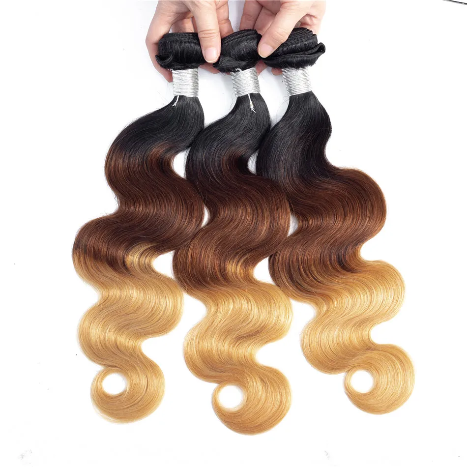 Пупряди омбре с застежкой T1B/4/27 Человеческие волосы Remy перуанские Волнистые