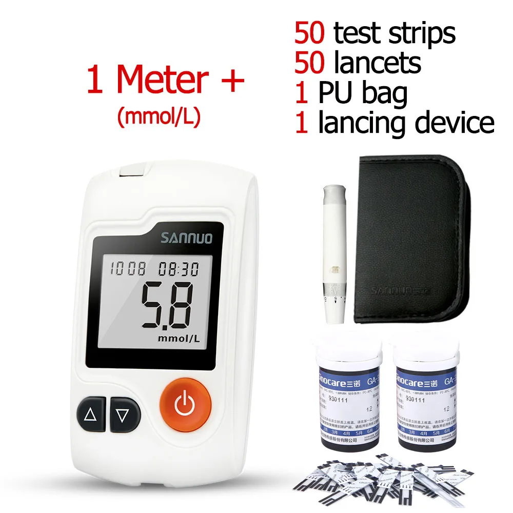 meter-50 strips Гид на английском языке Sinocare GA-3 измеритель уровня глюкозы в крови и тест-полоски и Ланцеты Glm медицинский измеритель уровня сахара в крови глюкометр тест на диабет er - Цвет: meter-50 strips