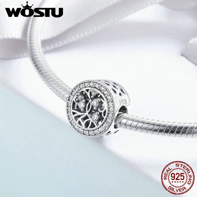 WOSTU,, Настоящее 925 пробы, серебряное дерево жизни, прозрачный CZ бисер, подходит для оригинального DIY браслета, S925 ювелирные изделия, FIC616