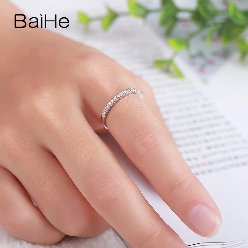 BAIHE Твердые 18K Белое Золото 0.15CT H/SI круглой огранки природных бриллиантов