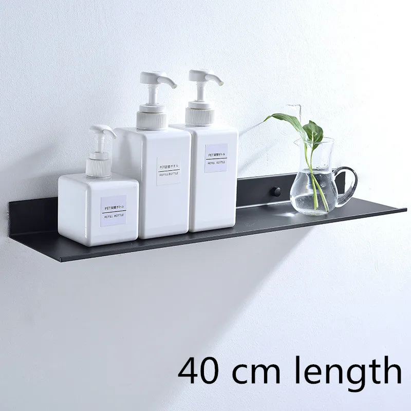 black 40 cm Tuqiu полки для ванной комнаты, настенная кухонная полка, душевая стойка для хранения, аксессуары для ванной комнаты, стойка 30-60 см, длина пространства, алюминий, черный - Цвет: black 40 cm