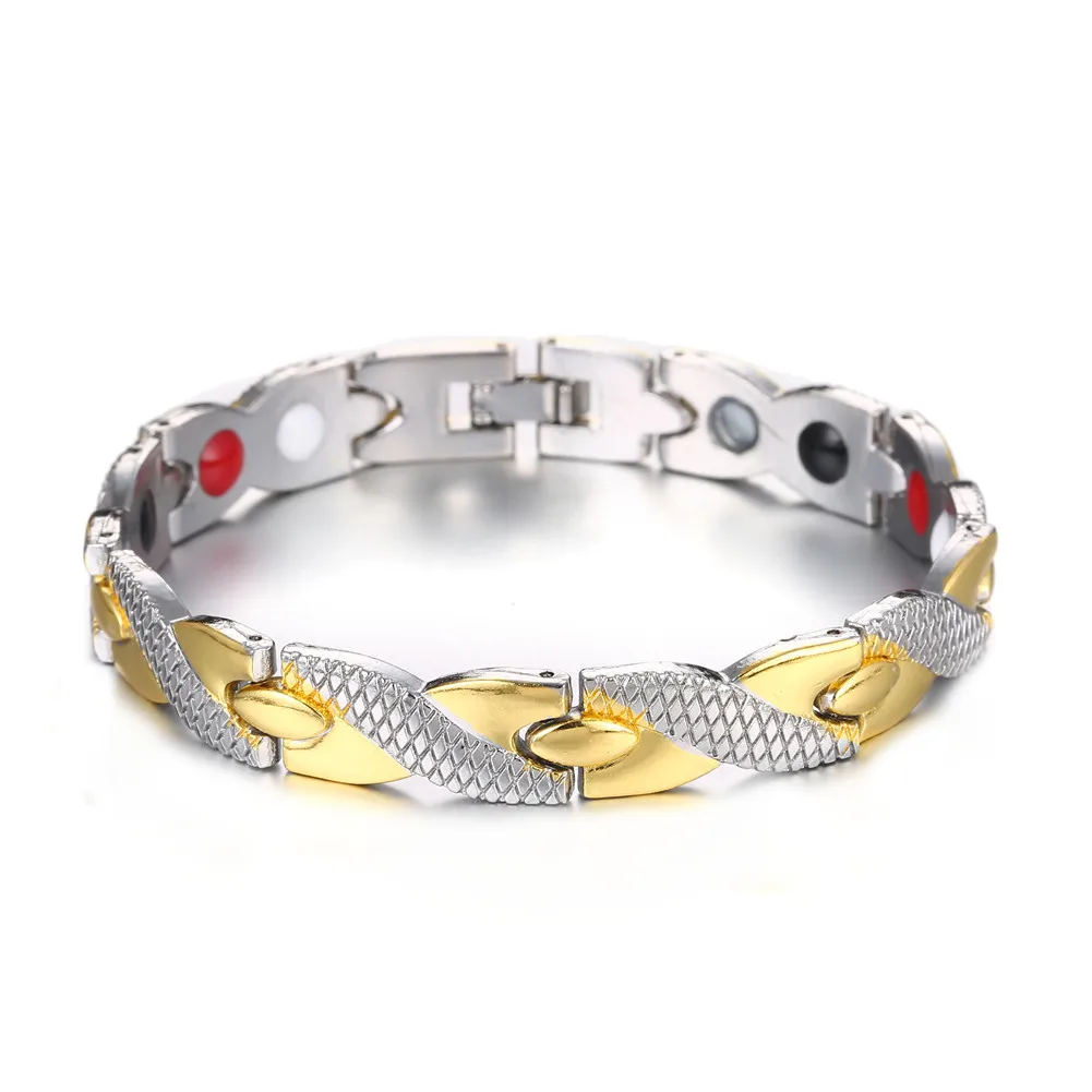 gold silver color Витой дракон дизайн медный здоровья магнитный браслет для женщин мужчин энергии отрицательных ионов лечение артрита уход мужской браслет - Окраска металла: gold silver color