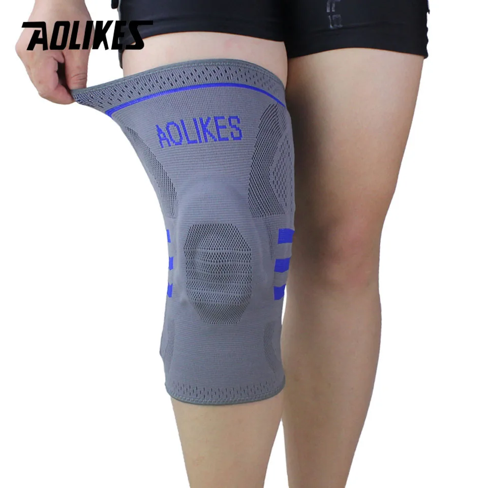 Grey AOLIKES, 1 шт., поддержка колена для фитнеса, бега, защита, для спортзала, спортивные подтяжки, наколенники, эластичные, нейлоновые, с силиконовой подкладкой, компрессионные наколенники - Цвет: Grey