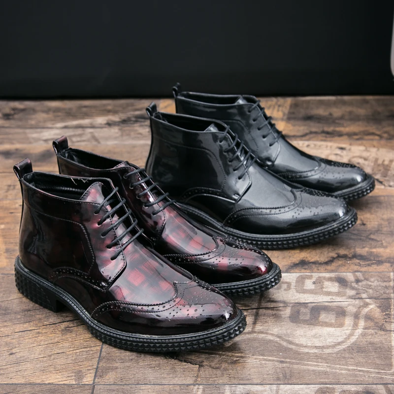 2018 модные мужские ботинки Демисезонный платье сапоги для Для мужчин черный