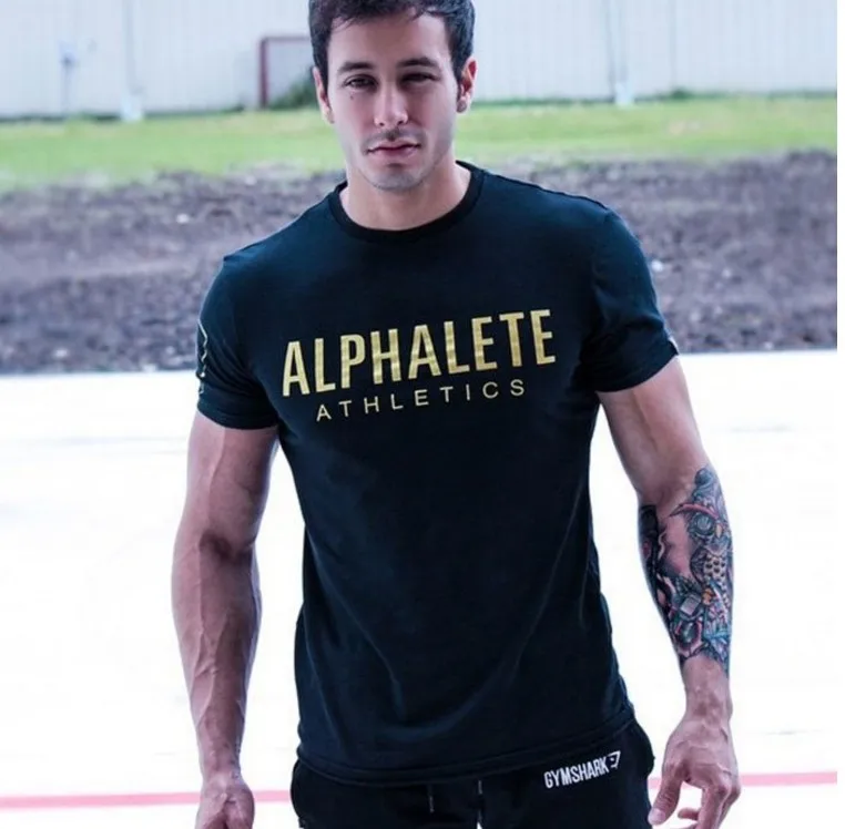 ALPHALETE летняя Новинка для мужчин тренажерные залы футболка фитнес бодибилдинг тонкие футболки Мода для отдыха с коротким рукавом хлопковые футболки топы