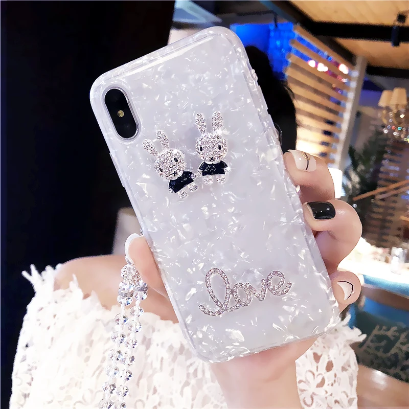 Милые любовь алмазов Медведь горный хрусталь телефона чехол для iPhone 8 мягкий