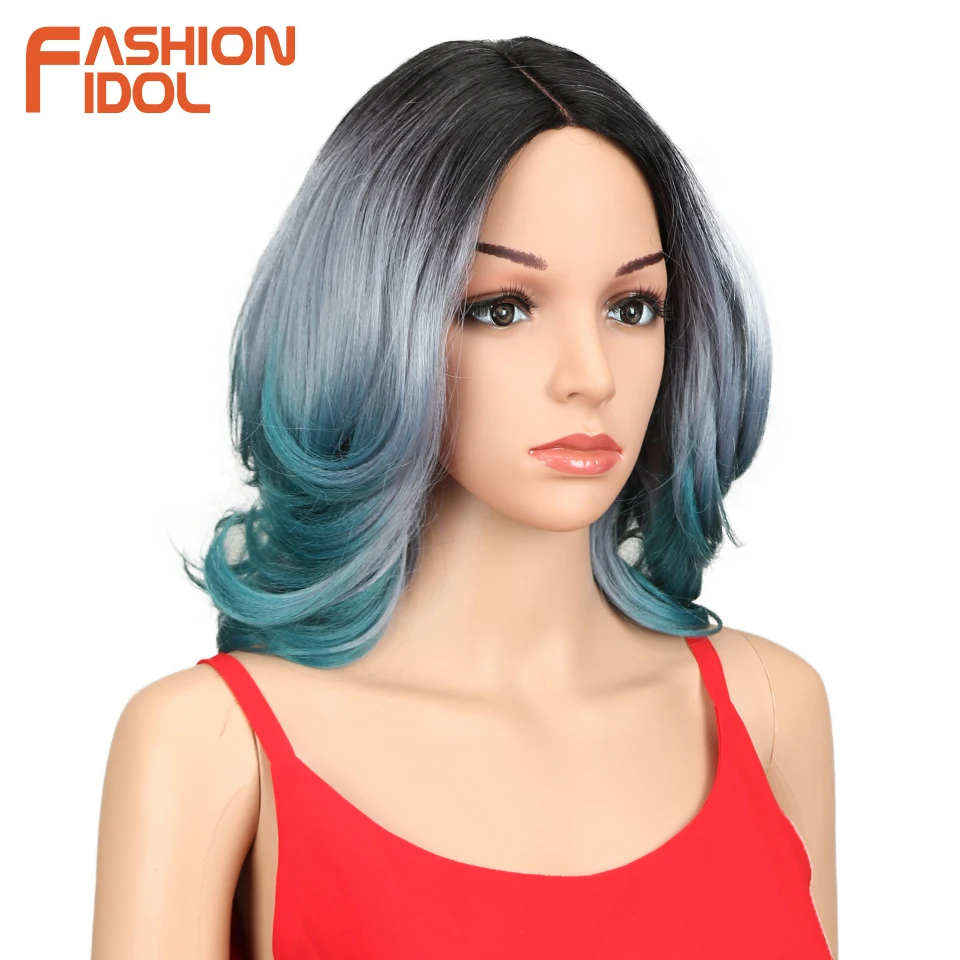 FASHION IDOL Synthetic Hair Short Wigs For Black Women Crack Lace Front Wig Ombre 14 Inch Heat Resistant | Шиньоны и парики