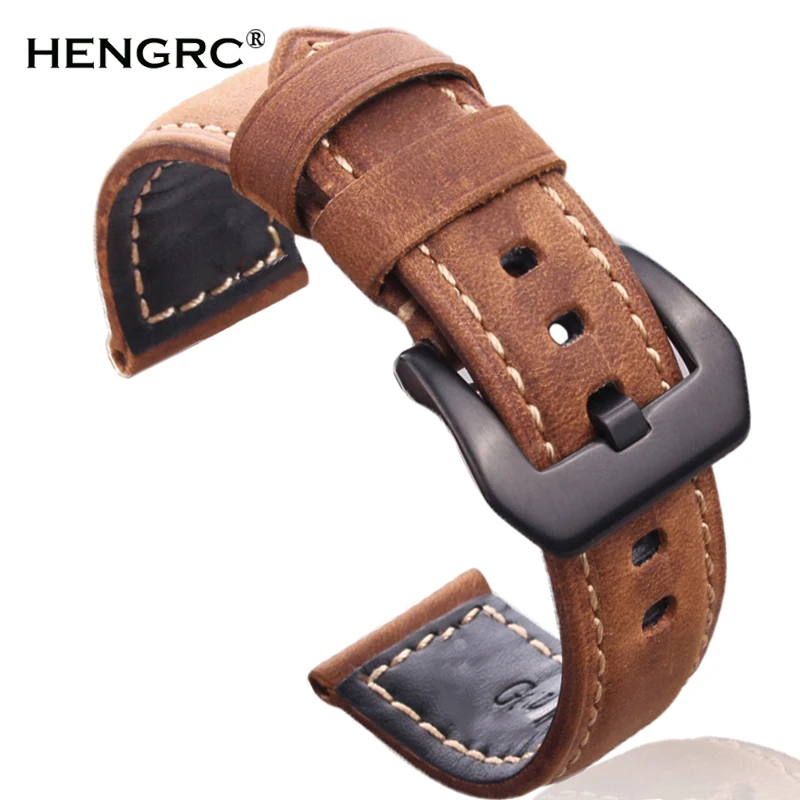 

Italy Genuine Leather Handmade Watchband 22mm 24mm For PAM Vintage Watch Band Strap With Silver Black Stainless Steel Pin Buckle