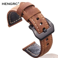 italy genuine leather handmade watchband 22mm 24mm for pam vintage watch band strap with silver black stainless steel pin buckle