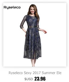 Ryseleco Sexy Summer Elegant 3/4 Sleeve Embroidery Cutout Floral Lace Dresses Women Fashion Quality Long Maxi Flare Vestido