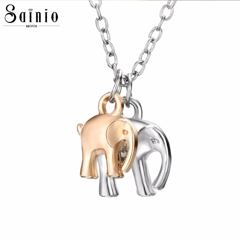 

Sainio Cute Elephant Family Stroll Design Necklaces Charming Dual Elephant Pendant Necklace Women Jewelry Accessories Gift