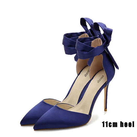 Blue 11cm Scarpin высокие каблуки обувь насосы выпускной вечер Ремень для лодыжки лента Плюс размер 11cm 4 дюймовый зашнуровать 9 41 леди Указательный палец - Цвет: Blue 11cm