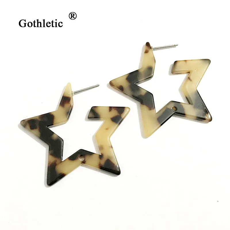 Серьги кольца Gothletic 45 мм из ацетата черепахового дерева со звездами с отверстием