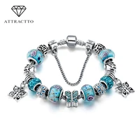 attractt fashion blue crystal butterfly charm braceletsbangles jewelry silver bracelets for women bracelet pulseiras sbr160129