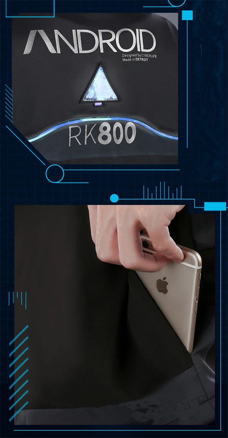 Детройт: стать человеком Коннор RK800 и RK900 косплей костюм пальто толстовки с короткими рукавами Блузка аниме косплей костюм толстовки