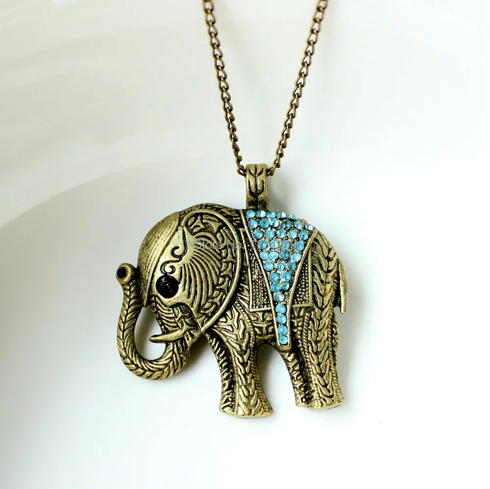 Мода повезло старинные кристалл ожерелье сплава верховный красный и синий слоны