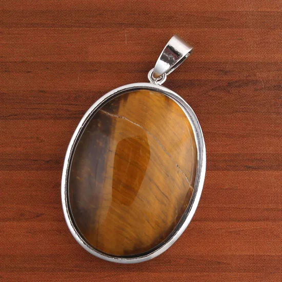Tiger Eye Stone Крафт-бусины популярный летний Стиль Посеребренная овальная форма мульти кварц камень кулон свадебное украшение очаровательные ювелирные изделия - Окраска металла: Tiger Eye Stone