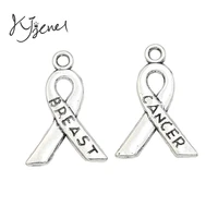 kjjewel antique silver plated breast cancer ribbon charm pendant for making bracelets jewelry accessories craft diy 23x16mm