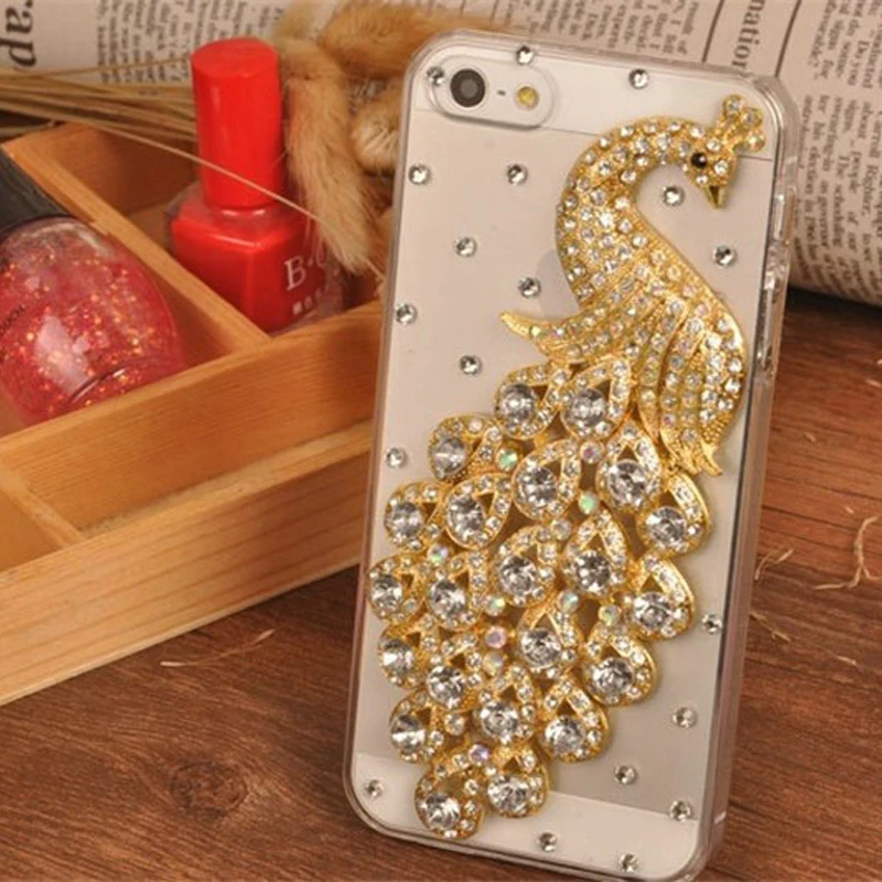 3D Синий Павлин Bling Кристалла Алмаза телефон случаях для xiaomi редми примечание 2 3