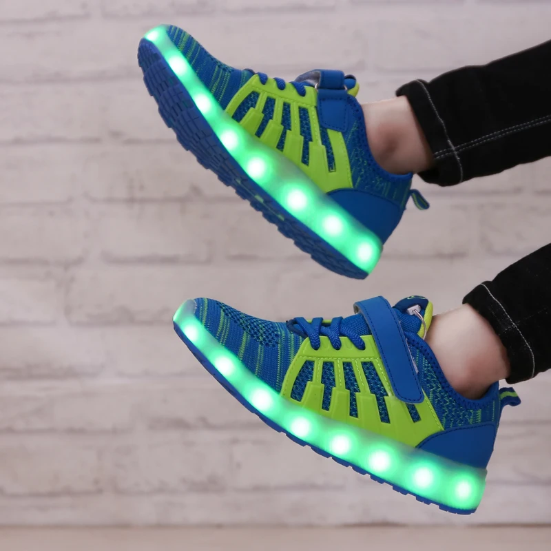 Светящиеся кроссовки для мальчиков и девочек светящиеся с usb зарядкой размер 25