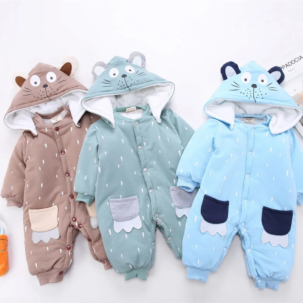 Детский утепленный комбинезон с капюшоном и кроличьими ушками|children jumpsuit|romper