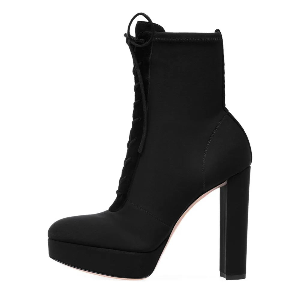 

women gladiator boots lace up platform boots black Thick heel ladies shoes high heels ankle boots for women winter riding shoes