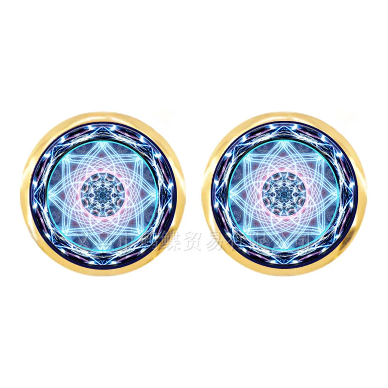 Mandala Art Yoga Earrings Gift For Friend Stud Bohemian Jewellery Ethno Indie Glass Dome Jewelry Datura | Украшения и аксессуары