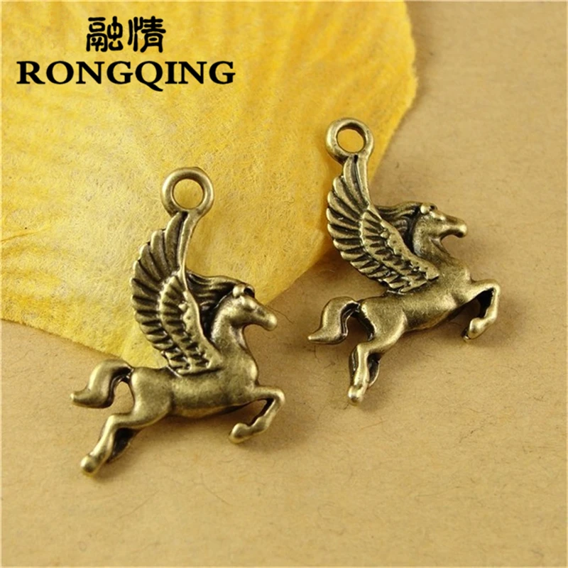 

RONGQING 100pcs/lot 17*15MM Antique Bronze Pegasus Charms Fairy Tale Pendant Hand Made Jewelry Accessories